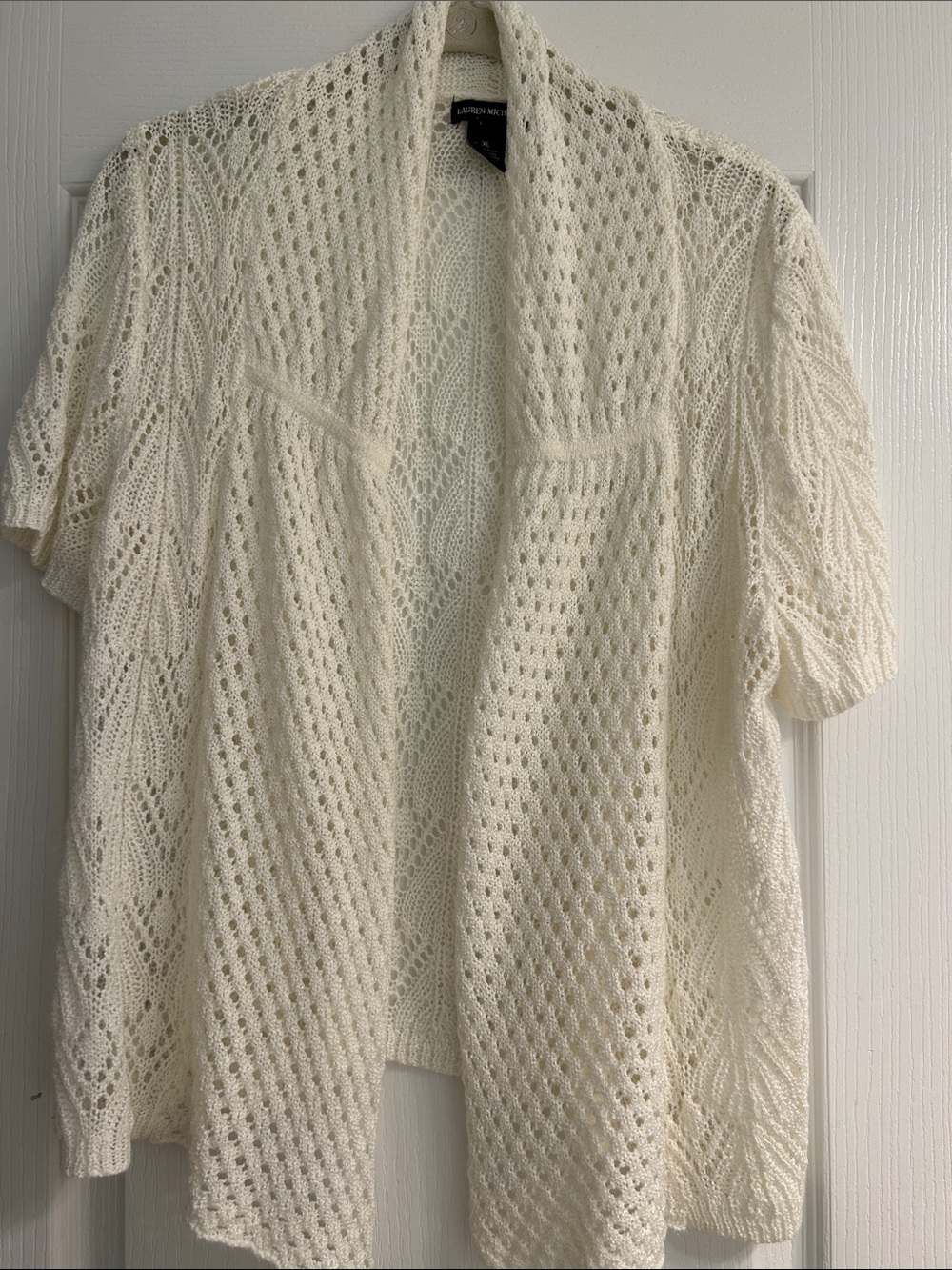 Lauren Michelle Open-Knit Short Sleeve Cardigan in Cream